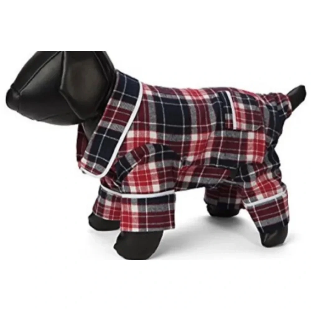 Fab Dog Flannel Dog Pajamas, 14” - Blue Red Plaid